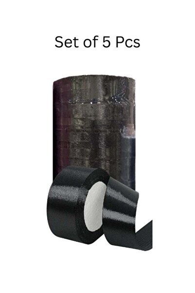 Generic مجموعة لفافات شرائط الساتان - شريط زخرفي أسود (5 قطع، 25 ياردة لكل قطعة)