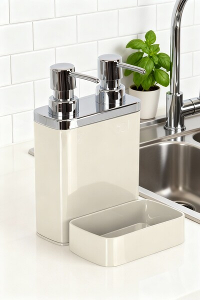 BELINA HOME Viva 2'Li Süngerlikli Mutfak Sıvı Sabunluk Bej