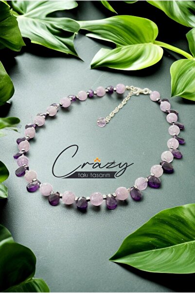 CRAZY TAKI TASARIM AMETİST-LAVENDER AMETİST & HEMATİT DOĞALTAŞ KADIN KOLYE 92...
