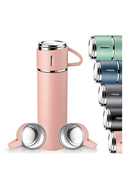 Generic Vacuum Insulated Flask 500ml/17.6oz Stainless Steel Thermo Bottle with 3 Cups for Coffee Water Hot