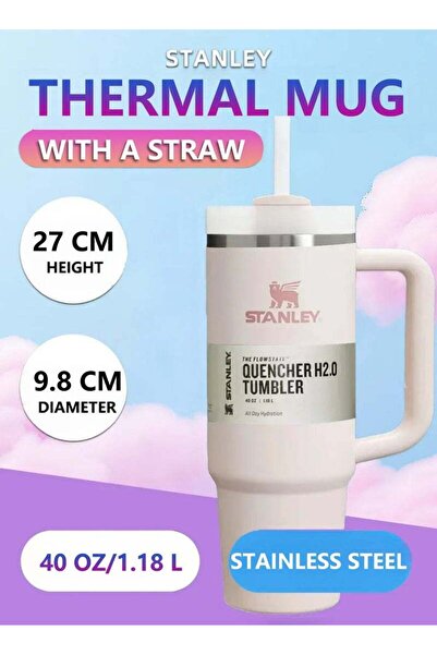 Generic كوب ستانلي كوينشر H20 فلوستيت معزول بتفريغ الهواء من الفولاذ المقاوم للصدأ سعة 40 أونصة مع غطاء وغطاء