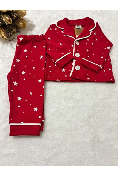 Tuembaby %100 Pamuk Uzun Kollu Yıldız Baskılı Unisex Bebek Pijama Takımı