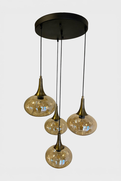 Favori Aydınlatma Amber Camlı 4’lü Eskitme Detaylı Sarkıt Avize