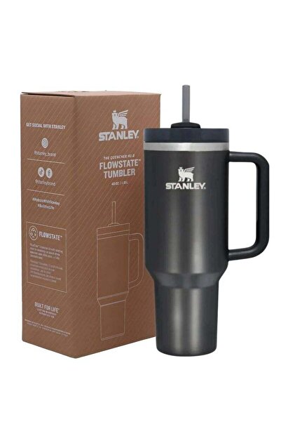 Generic Stanley Quencher H2.0 FlowState Vacuum Insulated Tumbler â€“ 40oz Black Stainless Steel Travel Mug