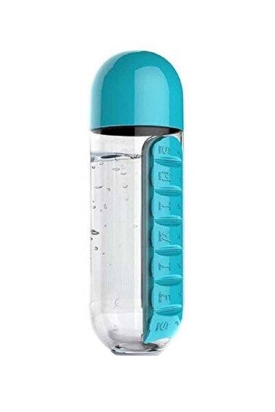 Generic Water Bottle With Pill Organizer Blue/Clear