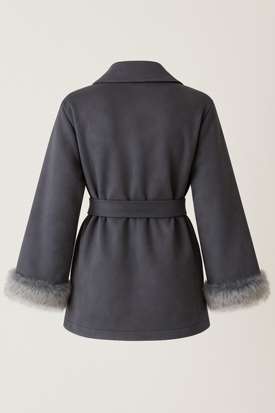 Glowear Atelier Jacket Shawl Collar Fur Detailed Suede Jacket