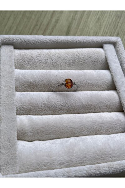 Pel Design Blood Amber Stone Steel Silver Color Wire Ring Handmade