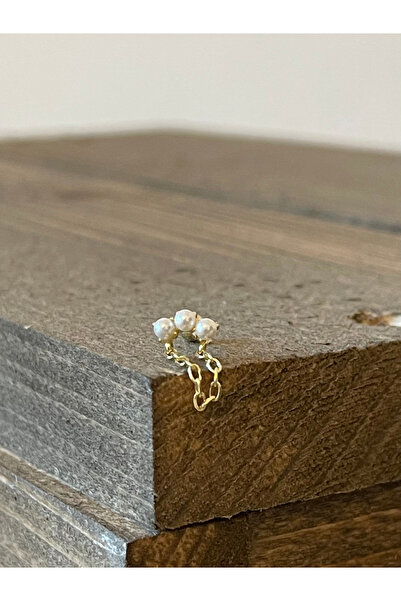 Rupen Kraft 925 Ayar Gümüş İncili Zincir Sallantılı Piercing Gümüş Piercing