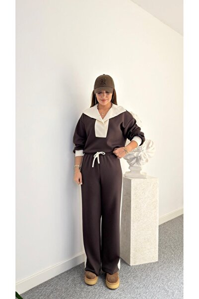 QİMYA BUTİK Keyymod Women's Premium Quality Wide Neckline Loose Fit Top and Bottom Pants Modal Two-Piece Set