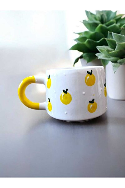 aktas seramik كوب سيراميك مزخرف برسومات يدوية على شكل ليمون للأطفال هدية