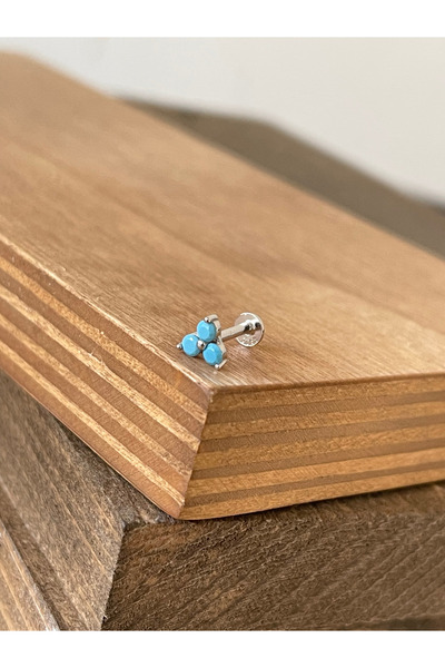 Rupen Kraft 925 Ayar Gümüş Firuze Taşlı Dudak Helix Tragus Kıkırdak Piercingi...