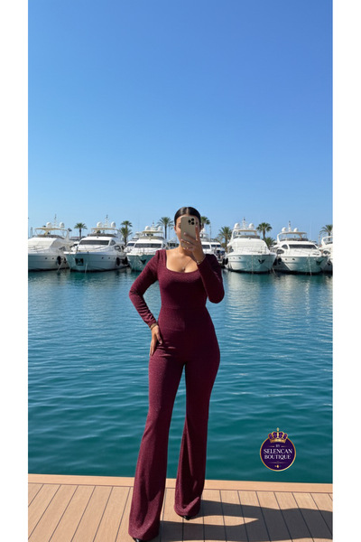 SELEN CAN BOUTIQUE Simli Pırıltılı Uzun Kollu Abiye Tulum