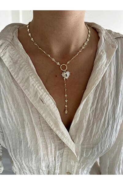 Charmist 14K Çelik Üzeri Altın Kaplama Özel Seri Kalp Y Kolye