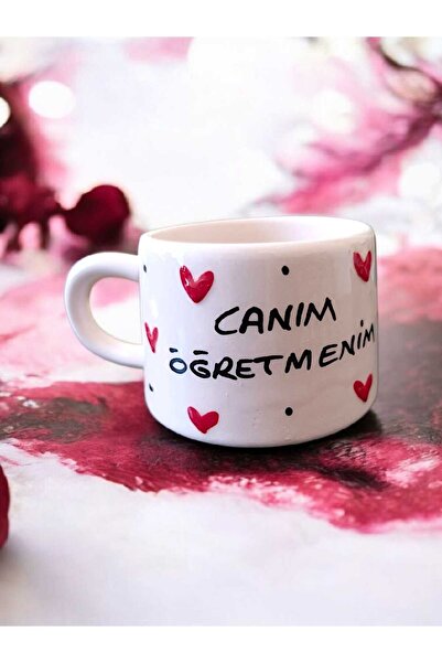 aktas seramik Canım Öğretmenim Yazılı Kalp İşlemeli Seramik Kupa Bardak Hediy...