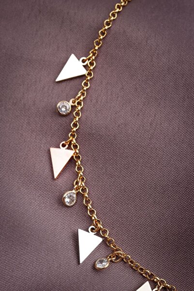 LA PERRY ACCESSORIES قلادة مثلثة متدلية من الذهب الوردي مع تفاصيل حجرية