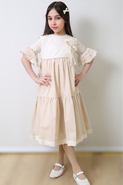 gmax فستان بناتي مزينة بالدانتيل