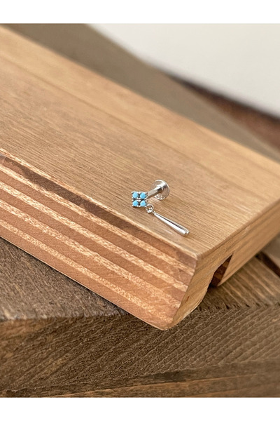 Rupen Kraft 925 Ayar Gümüş Turkuaz Taşlı Sallantılı Kıkırdak Helix Tragus Pie...