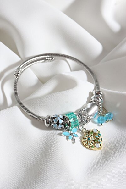 LA PERRY ACCESSORIES نموذج الصلب سوار سحر القلب الأزرق
