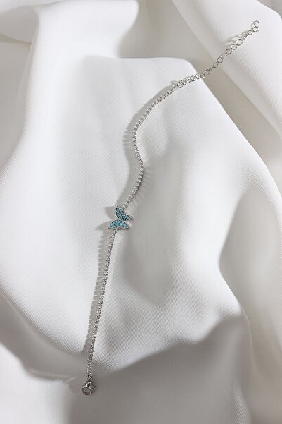 LA PERRY ACCESSORIES Turquoise Stone Butterfly Figured Zircon Stone Silver Wa...