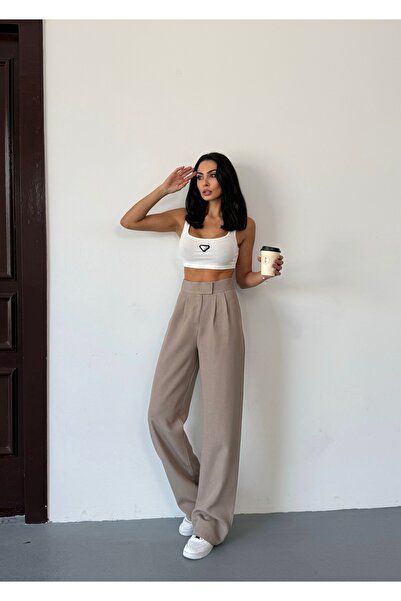 NEVVARE Pantaloni Palazzo de damă cu talie înaltă cu velcro