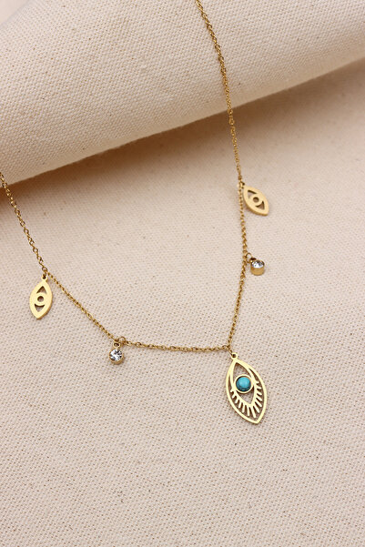 LA PERRY ACCESSORIES CORAL STONE GOLD STEEL VINTAGE NECKLACE