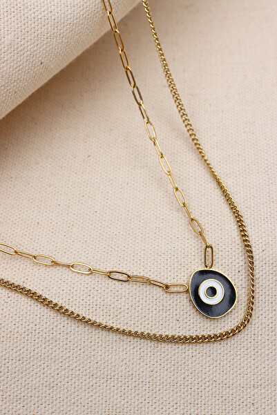 LA PERRY ACCESSORIES قلادة من الفولاذ الذهبي على شكل عين الشر مكونة من قطعتين...