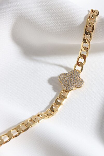 LA PERRY ACCESSORIES Zircon Stone Gold Clover Chain Bracelet