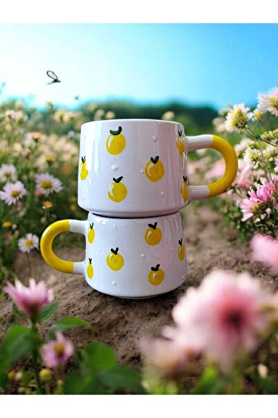 Baby Lemon Patterned Hand Drawing 2-Piece Ceramic Mugs Gift