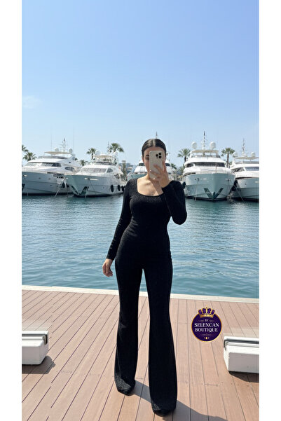 SELEN CAN BOUTIQUE Simli Pırıltılı Uzun Kollu Abiye Tulum