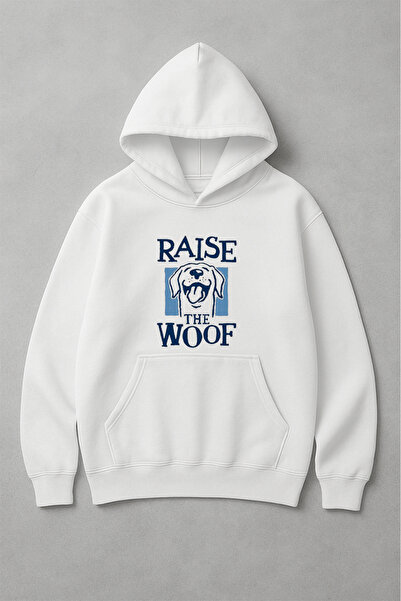 LORVEX Hanorac alb supradimensionat unisex cu imprimeu „Raise The Woof” tricou