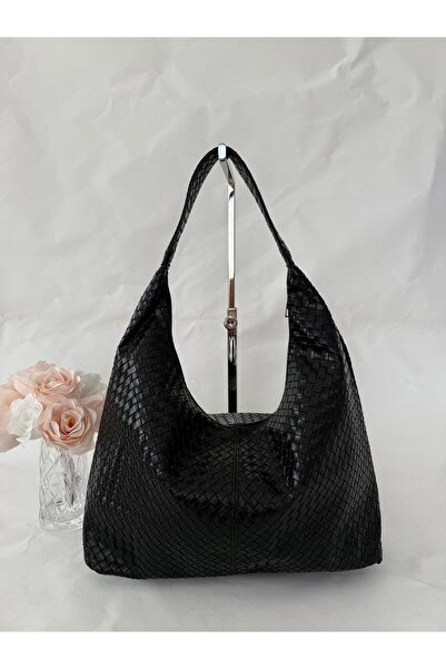 melecco Πλεκτή Δερμάτινη Τσάντα Ώμου Hobo – Με ιμάντα ώμου, από μαλακό δέρμα,...