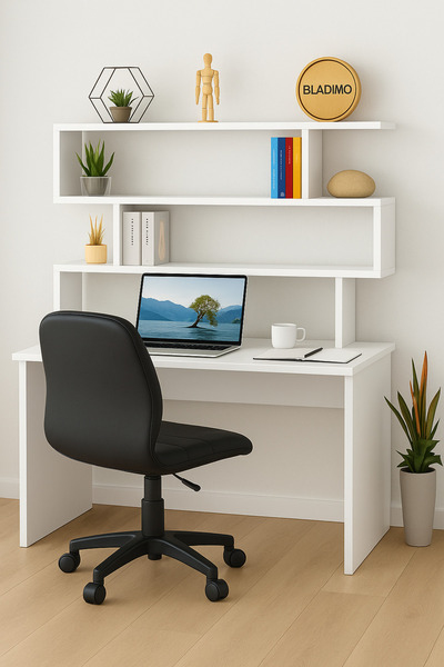 Bladimo Arken Çalışma Masası Kitaplıklı Beyaz