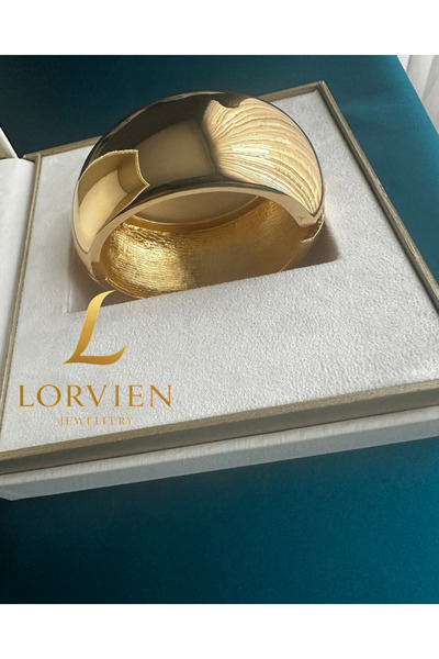 Lorvien Özel Gold Seri 14K Altın Kaplama Kalın Kelepçe Bileklik