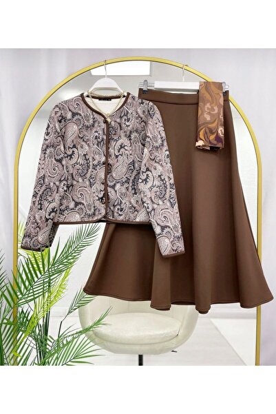 VOLT CLOTHİNG Shawl Pattern Jacket Skirt Double Set