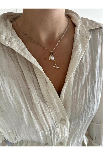 Charmist Çelik Üzeri Rodyum Kaplama İnci Kolye