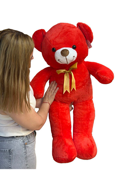 JPT Intense red 90cm plush bear with bow