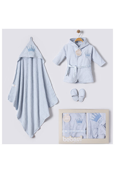 ZEYNUKO ERKEK BEBEK BABY KİNG TAÇLI 0-12 AY BORNOZ SETİ TAKIMI KUTULU