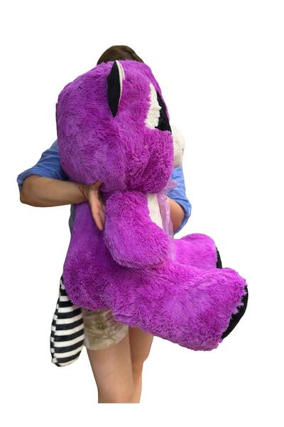 JPT Giant purple raccoon plush teddy – 90 cm, with bow and glittery paws