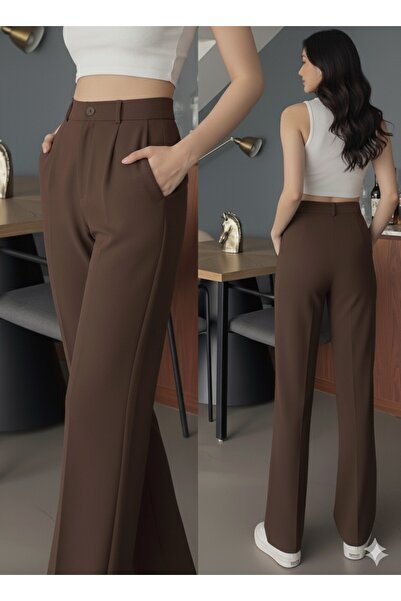 meyou bags Kadın Yüksek Bel Likralı Palazzo Pantolon Orjinal Kesim