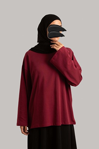 Emare تي شيرت أساسي بأكمام طويلة - أحمر كلاريت