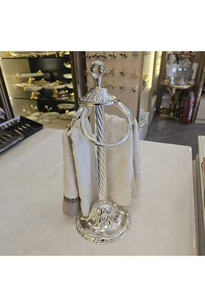 MaviDamla حامل مناشف يدوي معدني مصبوب بقطعة واحدة مع قاعدة فضية