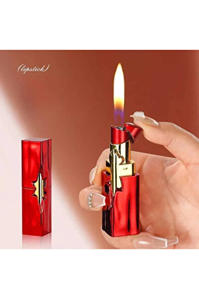 KdrElektronik Lüks Ruj Görünümlü Çakmak Yıldız Detaylı Özel Mini Lipstick (Ruj) Gazlı Çakmak