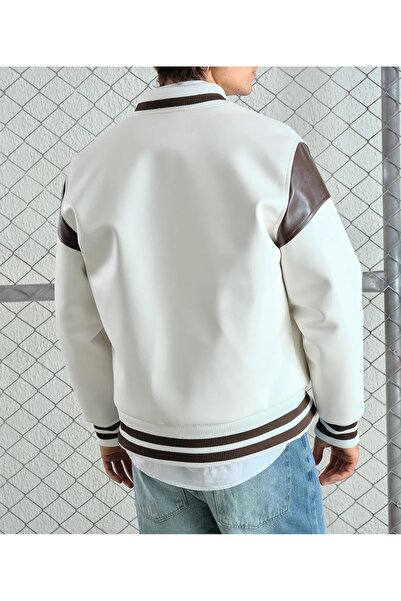 Hazhers Ανδρικό δερμάτινο μπουφάν με ανάγλυφο λογότυπο και τσέπες