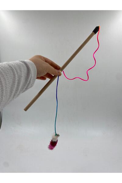 WOODIVA AHŞAP Cat Fishing Rod with Pompom and Feather