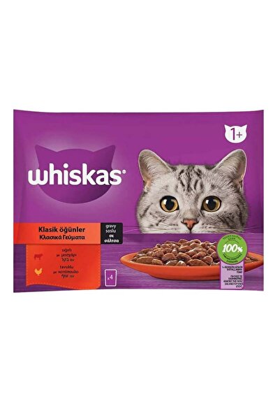 Whiskas sığırlı tavuklu kedi yaş mama (4x85gr) 5adet klasik öğünler kedi kons...