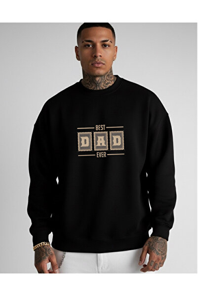 LORVEX Hanorac supradimensionat unisex negru cu imprimeu Best Dad Ever, cu gu...