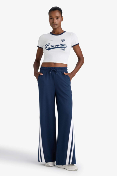 DeFacto E7719Axnv238 Navy Blue Defactofit Wide Leg Wide Leg Striped Standard Length Athlete Pants