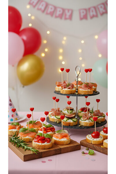 Eksen Concept 25’li Kırmızı Kalp Kürdan Pasta Süsü | Parti ve Doğum Günü Malz...