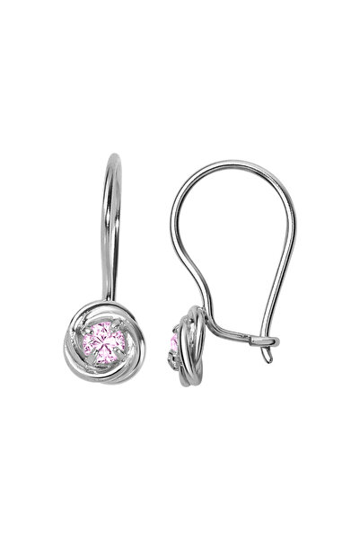 jelux silver 925 Ayar Gümüş Lal Model Zirkon Pembe Taşlı Mengeçli Çocuk Küpe