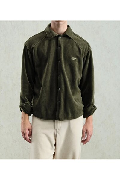 Hazhers Men's Oversized Shirt Collar Long Sleeve Winter Fleece Shirt